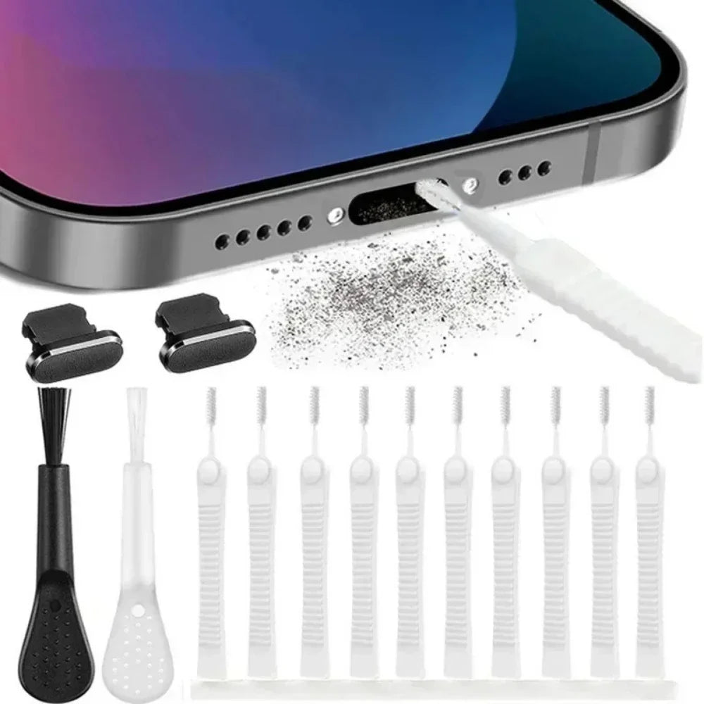 13-Pc Phone Charging Port Dust Plug & Cleaning Brush Set Phone Port Cleaning Kit Qme