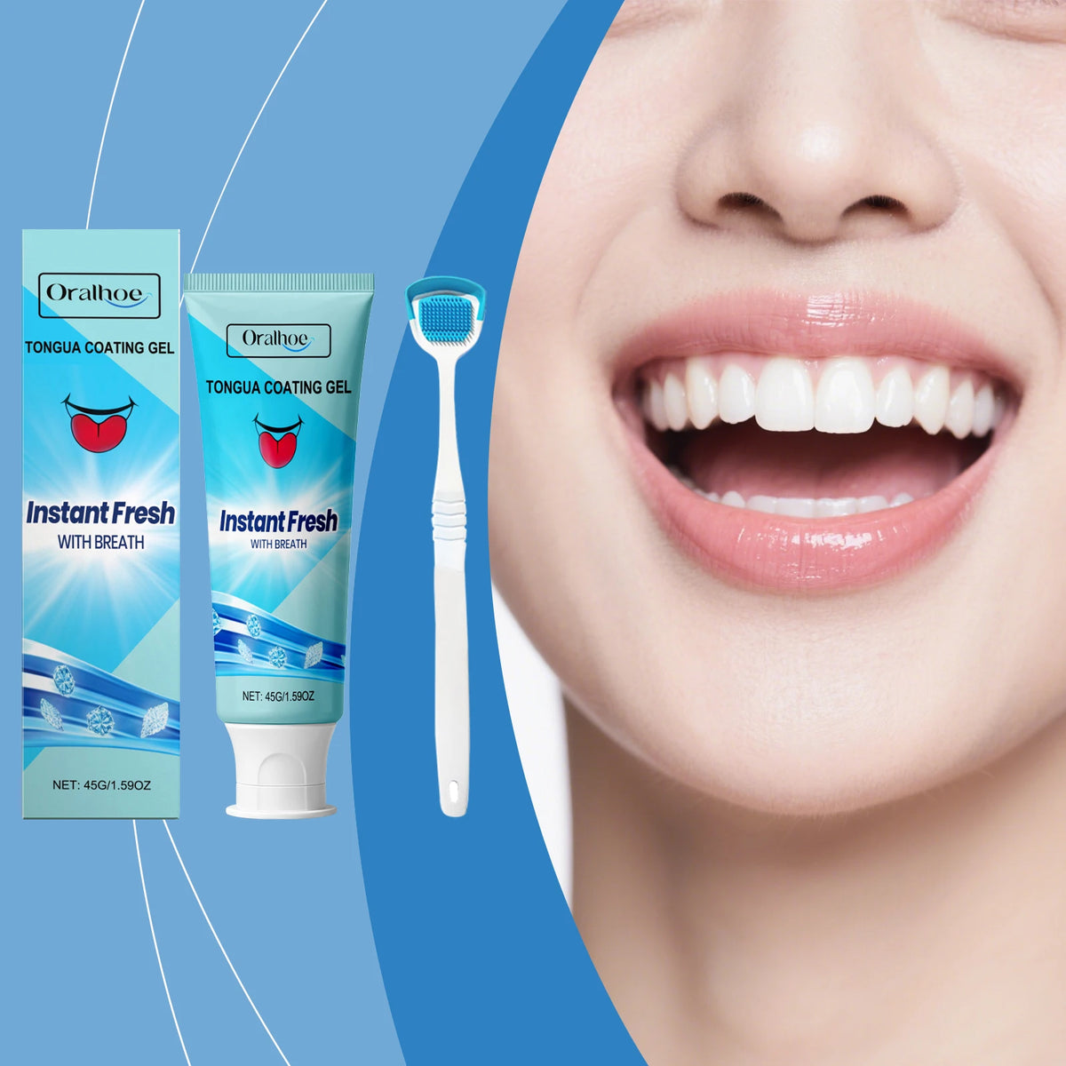 Oralhoe Tongue Cleansing Gel & Scraper Set | Fresh Breath Tongue Cleansing Gel Qst