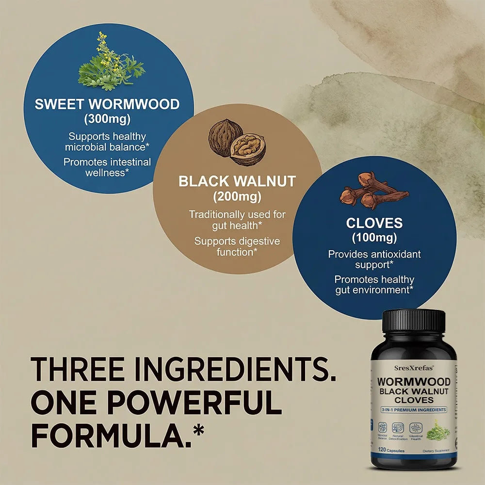 Wormwood Black Walnut & Clove Capsules – 3-in-1 Herbal Formula Herbal Supplement Qst