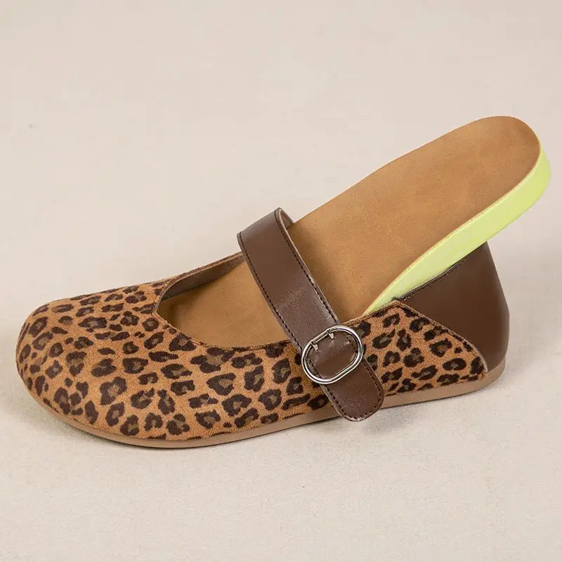 Women's Leopard Print Mary Jane Flats | Buckle Strap Loafers Mary Jane Flats Qst