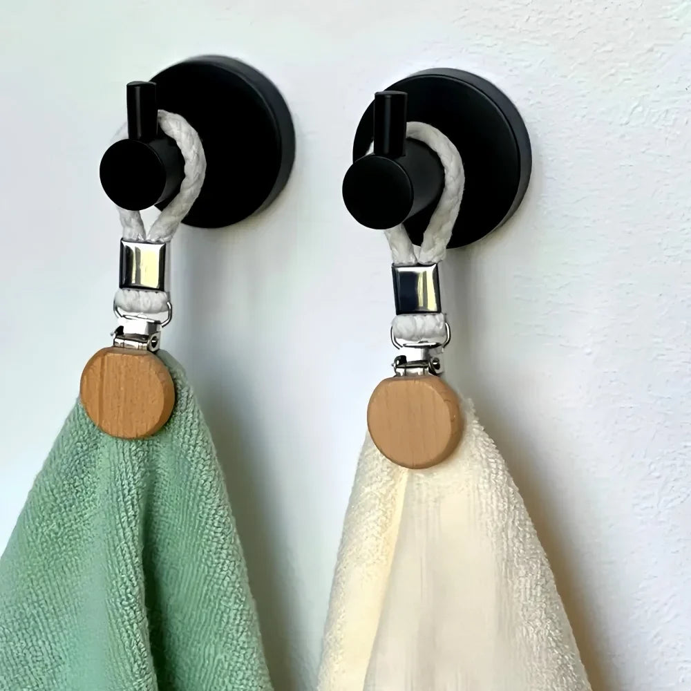 Towel Hanging Clips – Woven Cotton Rope & Wood Round Head Towel Hanging Clips Qme