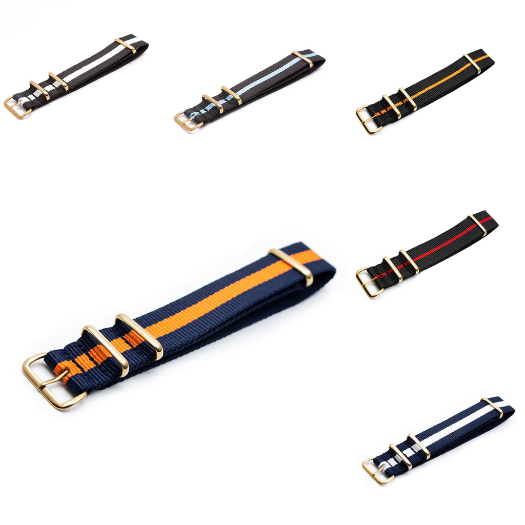 Striped Nylon Watch Strap Gold Square Buckle | 18–24mm Watch Strap Qme