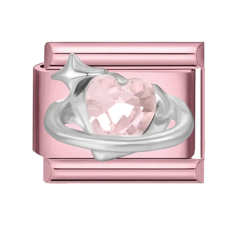 Zircon Bow & Star Italian Charm Links | Stainless Steel DIY