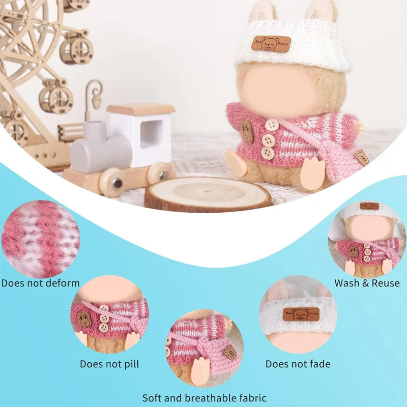 Labubu Crochet 3-Piece Doll Clothing Set – 15cm Accessories Doll Clothing Set Qme