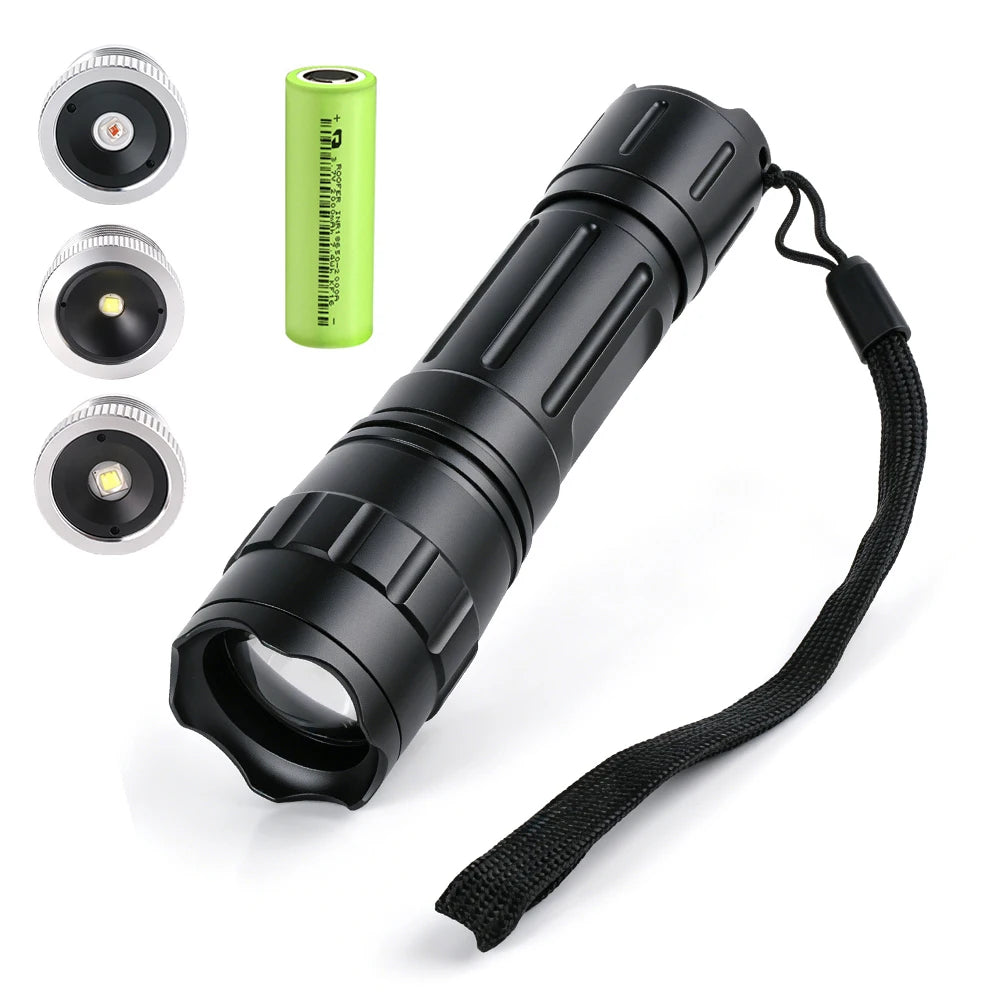 BORUiT 800LM Zoomable LED Flashlight – 3-Color Camping Torch LED Flashlight Torch Qst with 18650 battery ZOOM