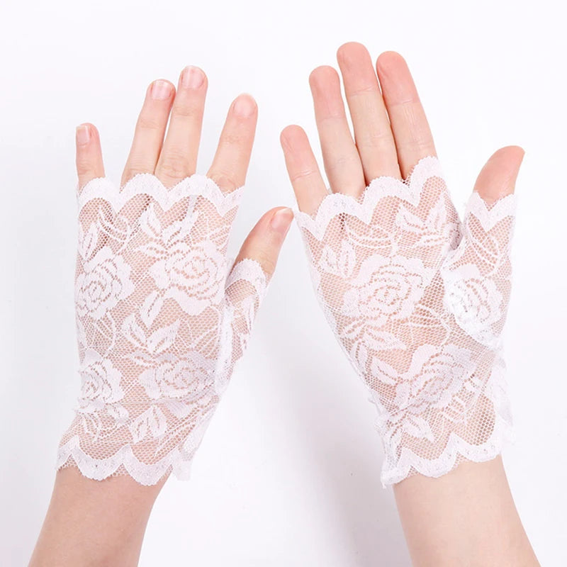 Women's Fingerless Lace Gloves – Bridal Half Finger Fishnet Lace Fashion Gloves Qst A4