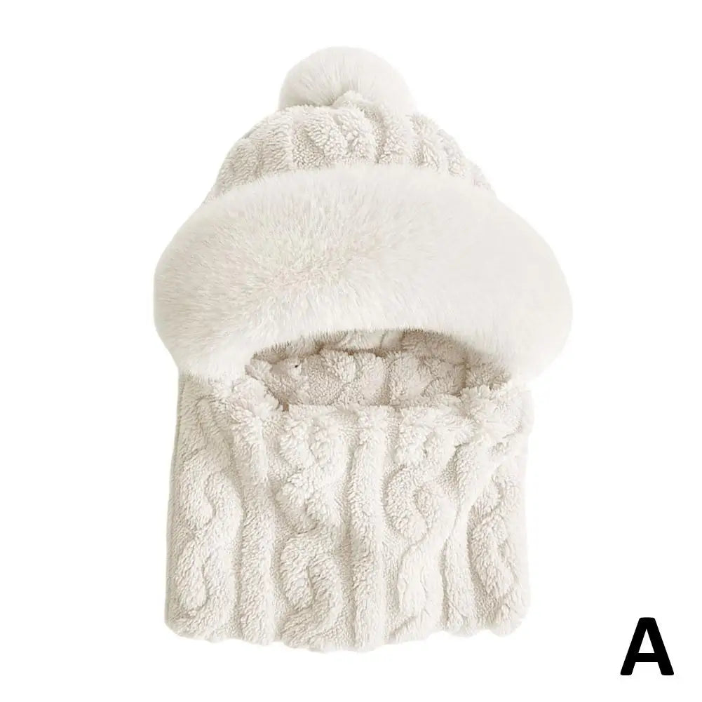 Women's Winter Thickened Scarf Mask with Ear Protection Winter Scarf Mask Qme beige One size