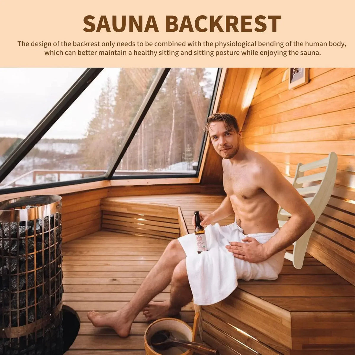 S-Shape Hemlock Wood Sauna Backrest – Non-Toxic Bench Chair Sauna Backrest Bench Qst