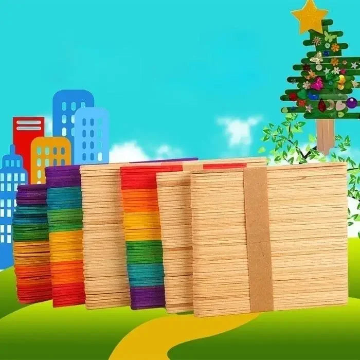 Colored Wooden Craft Sticks for Kids DIY Projects – 50 Pcs Wooden Craft Sticks Qme