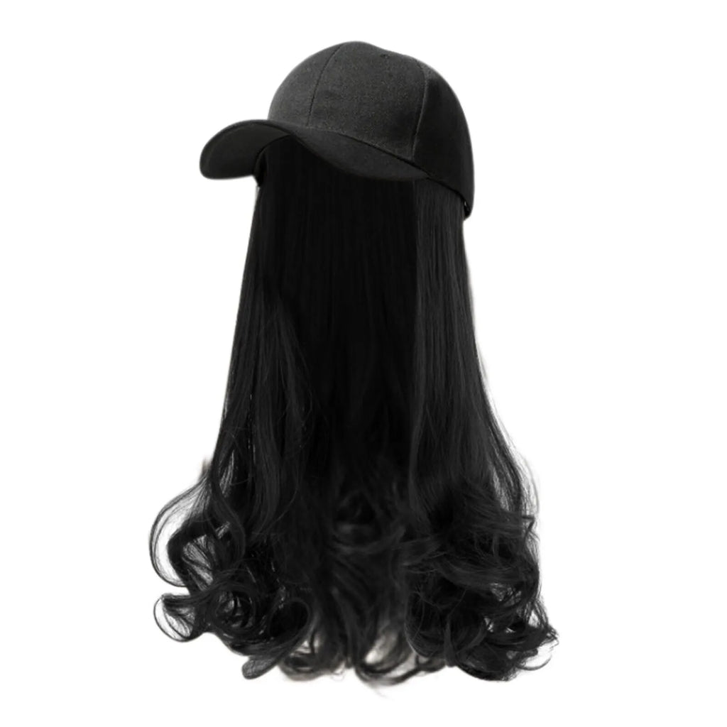 Baseball Cap with Long Curly Hair Extensions – Adjustable Wig Hat Wig Baseball Cap Qme