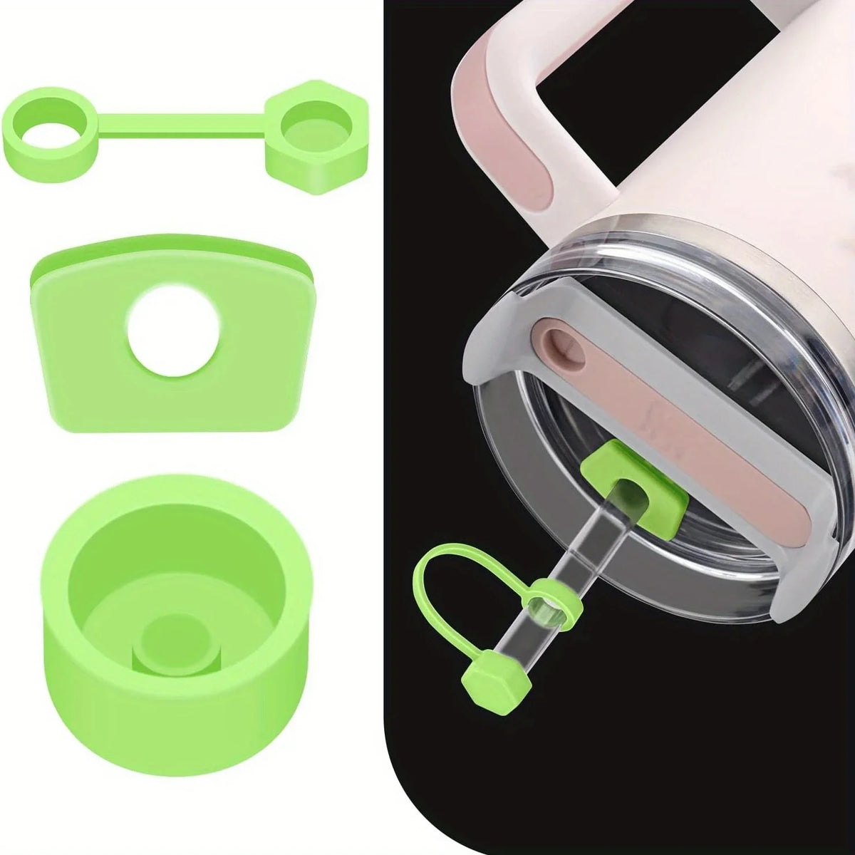 3-Piece Silicone Spill-Proof Plug Set for 30 oz Tumblers Drinkware Accessory Qme green