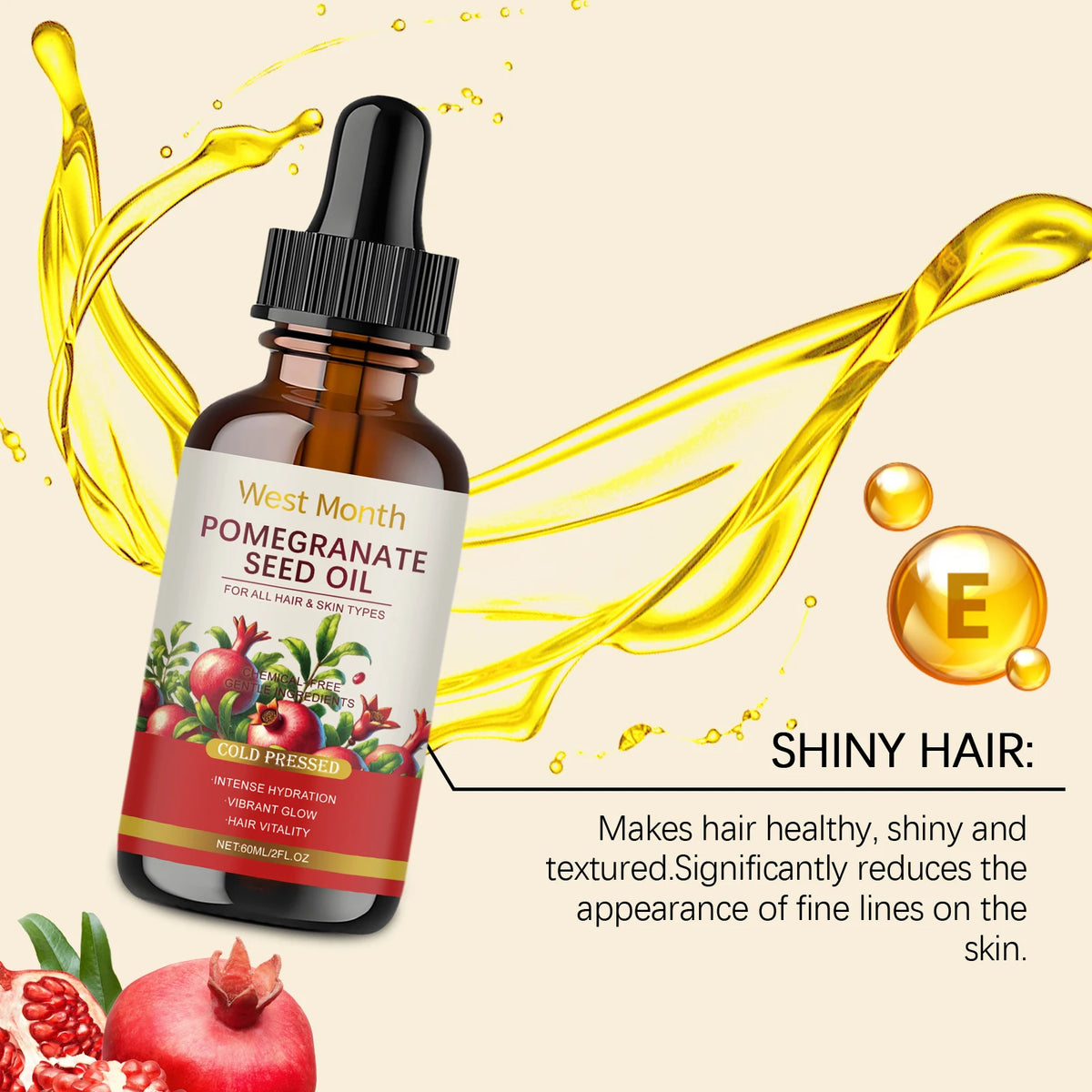 WEST MONTH 60ml Pomegranate Seed Oil – Hydrating Skin Care Body & Face Oil Qst