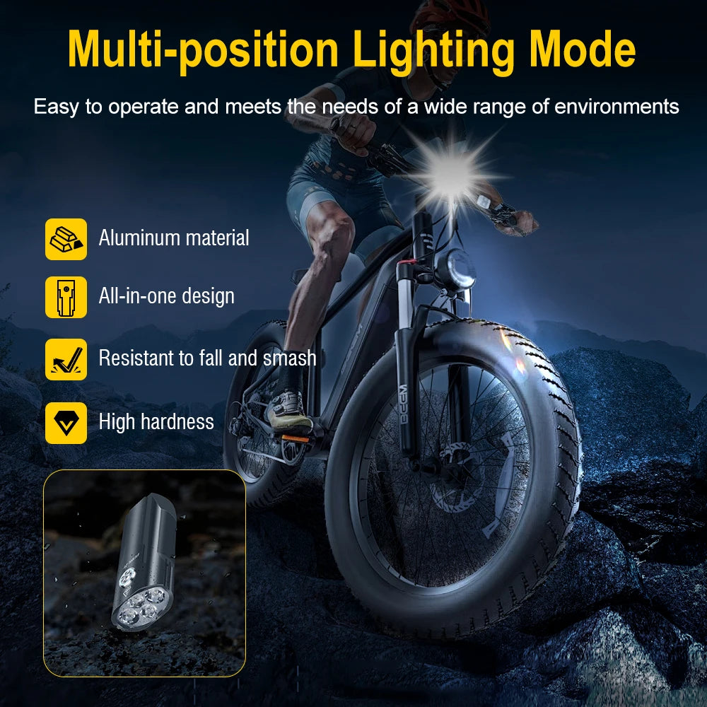 BORUiT LED Bike Light IP67 Waterproof USB-C Rechargeable 1190lm Bicycle Headlight Qst