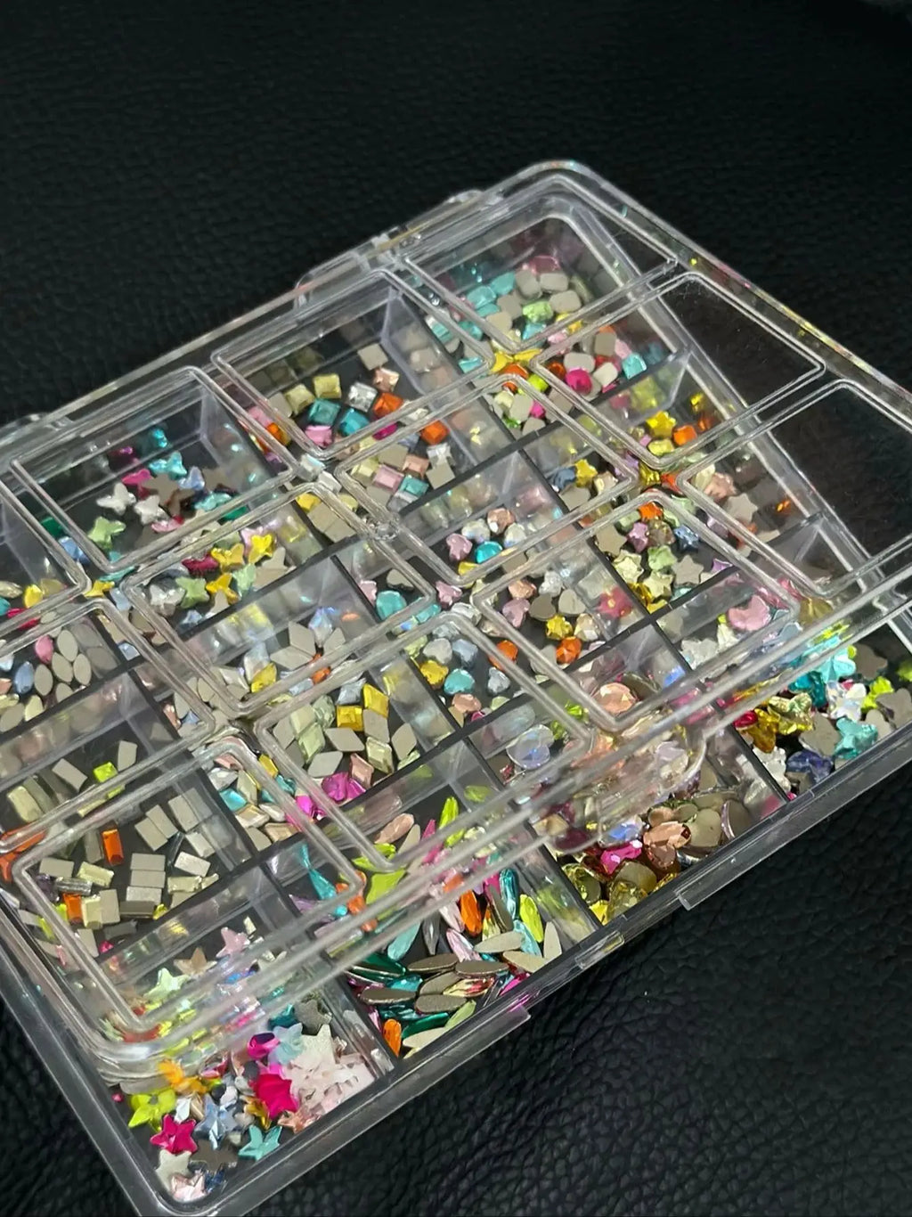 12-Square Star & Heart Flat Diamond Nail Art Gems DIY Set Nail Art Gems Qme mix