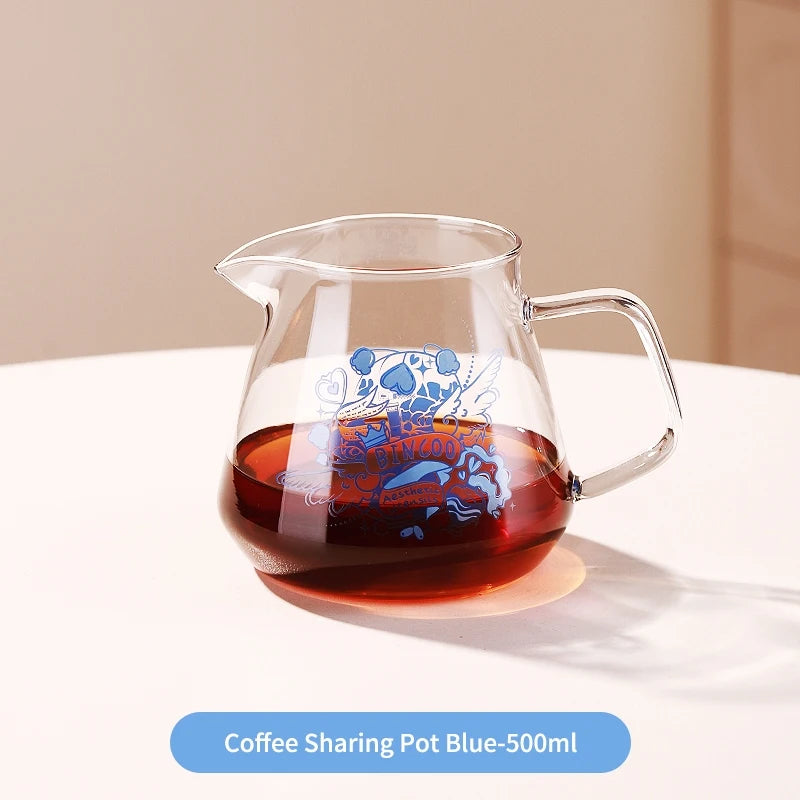Bincoo Heartbeat Glass Pour Over Coffee Server & Carafe Pour Over Coffee Server Qst Blue Pot-500ml