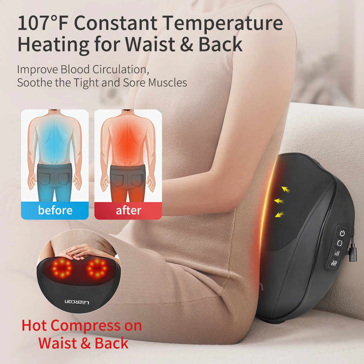 LEERCON Shiatsu Massage Pillow – Neck, Back & Shoulders Shiatsu Massage Pillow Qst