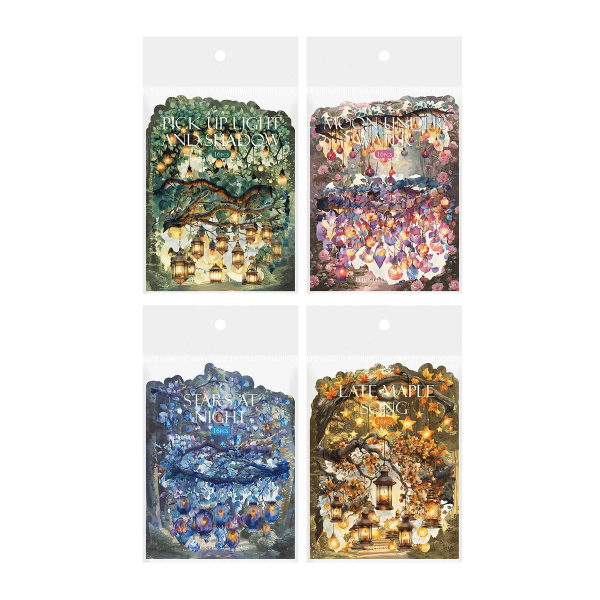16 Sheets Lamplight Theme PET Stickers for Journals & Scrapbooks Decorative Sticker Sheets Qme