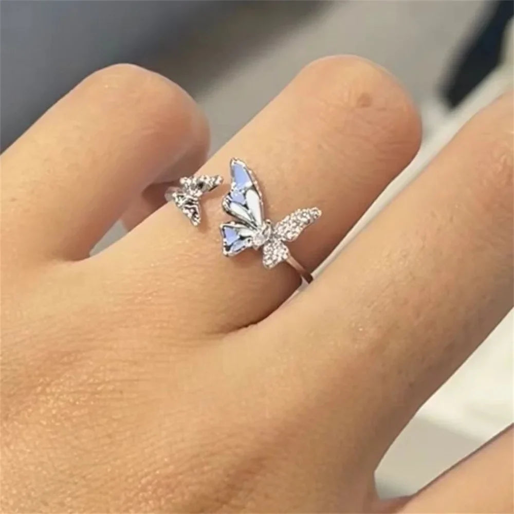 Blue Double Butterfly Open Ring – Vintage Fairy Style Butterfly Open Ring Qme