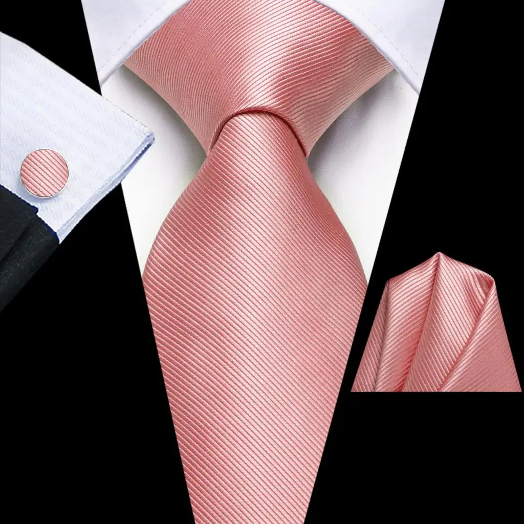 Hi-Tie Men's Silk Necktie Handkerchief & Cufflinks Set Silk Necktie Set Qme SN-3712
