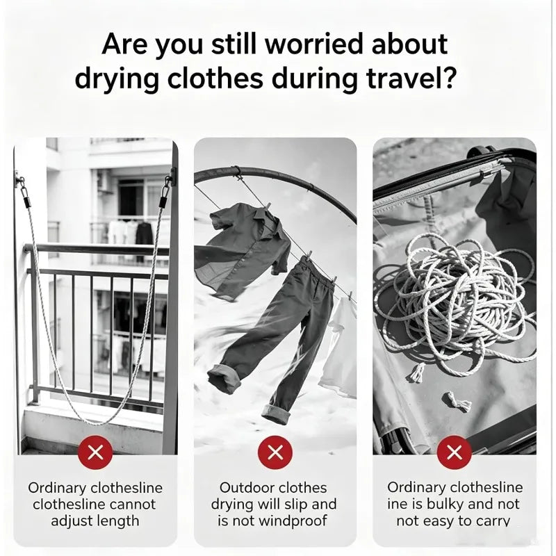 Travel Clothesline 11.5FT Retractable Non-Slip Nylon | No Clips Retractable Clothesline Qme