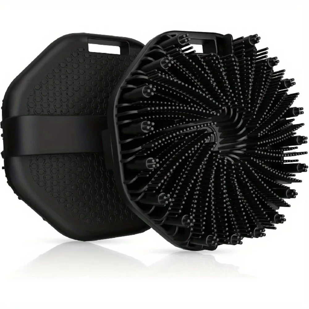 Silicone Back Brush Shower Scrubber with Handle – 6 Colors Silicone Bath Brush Qme Black 1Pc