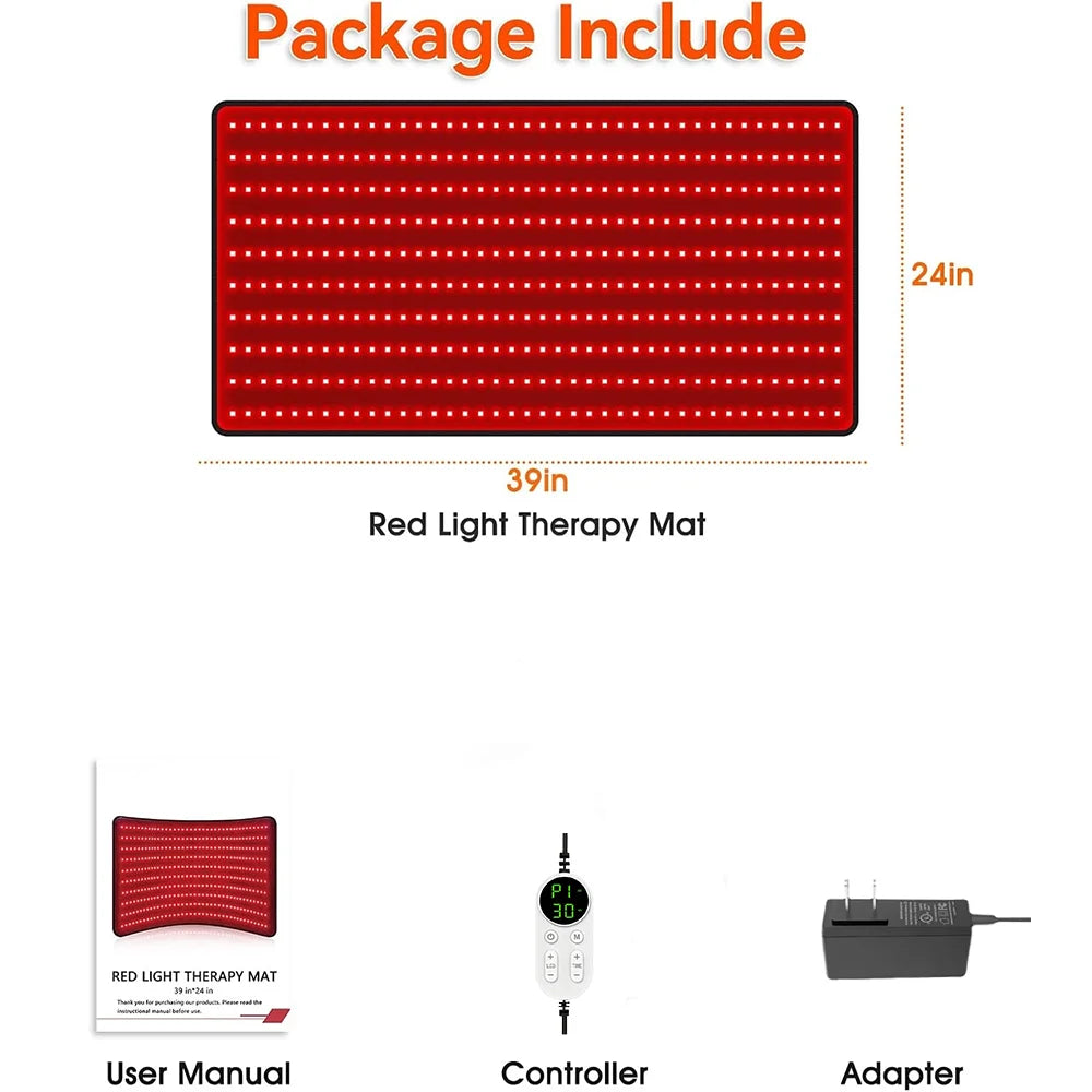 Large Red Light Therapy Mat 39"x24" – 400 LED 660nm 850nm Red Light Therapy Mat Qst 400LED MAT EU PLUG