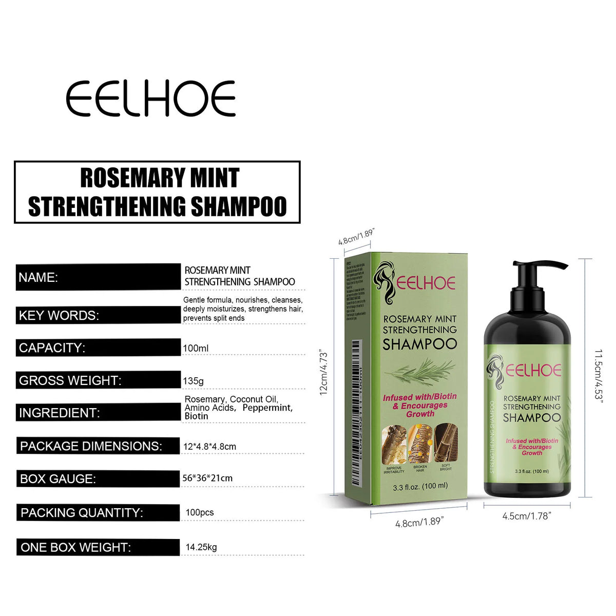 EELHOE Rosemary Nourishing Shampoo – Frizz Control & Repair Nourishing Shampoo Qst