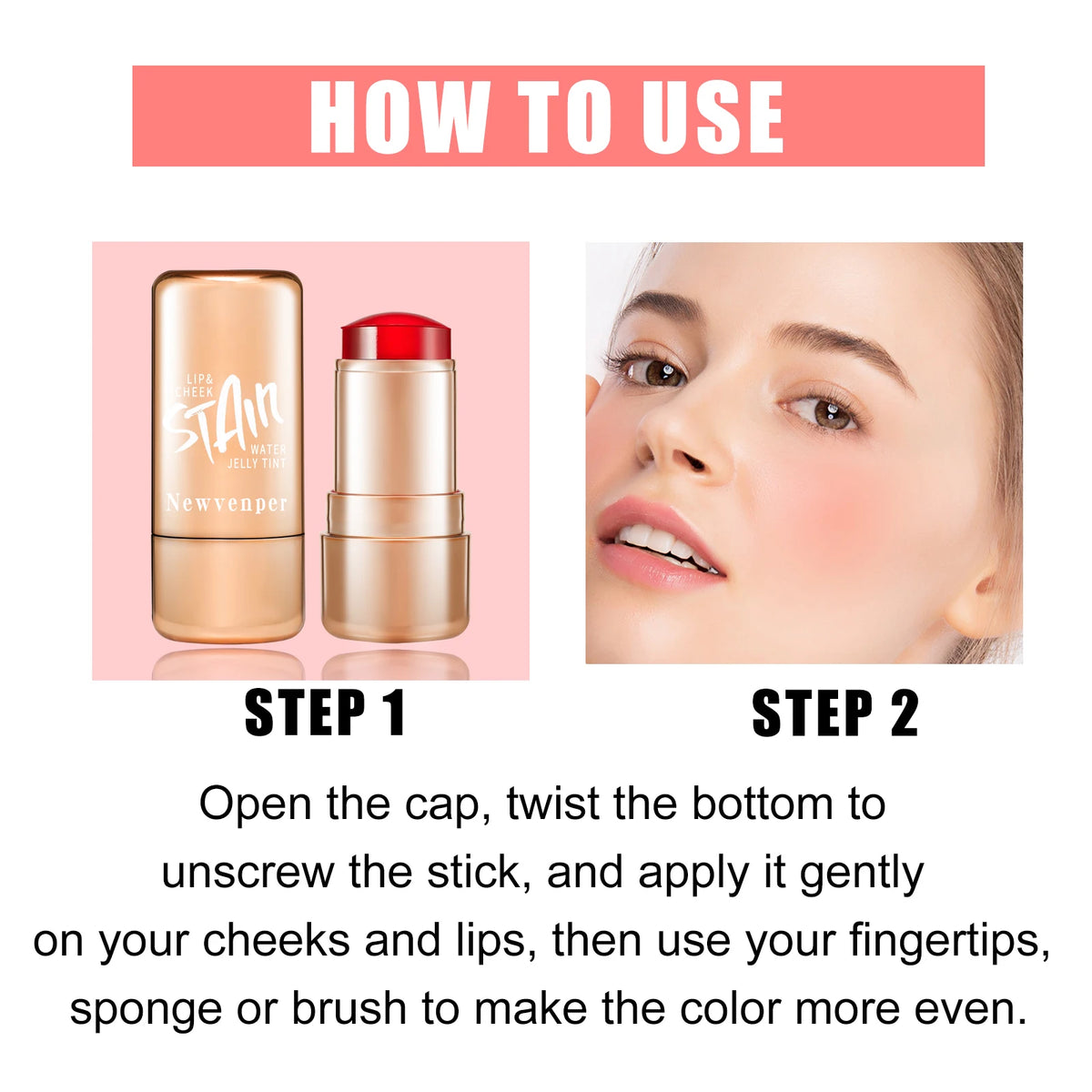 NEWVENPER Water Jelly Tint Blush Stick – Face & Lips Blush Tint Stick Qst