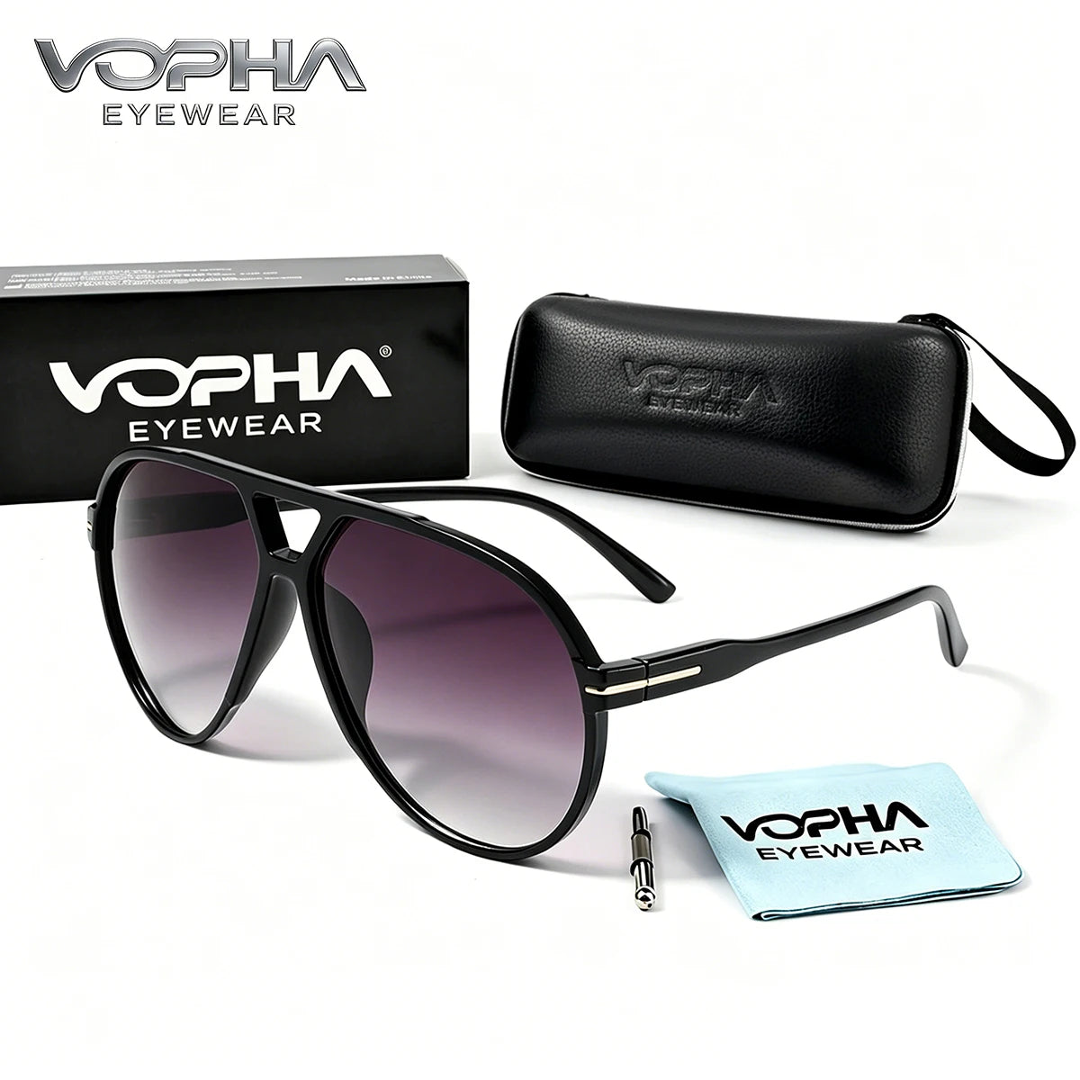 VOPHA Retro Aviator Sunglasses UV400 – Unisex Pilot Style Aviator Sunglasses Qst Gradient gray