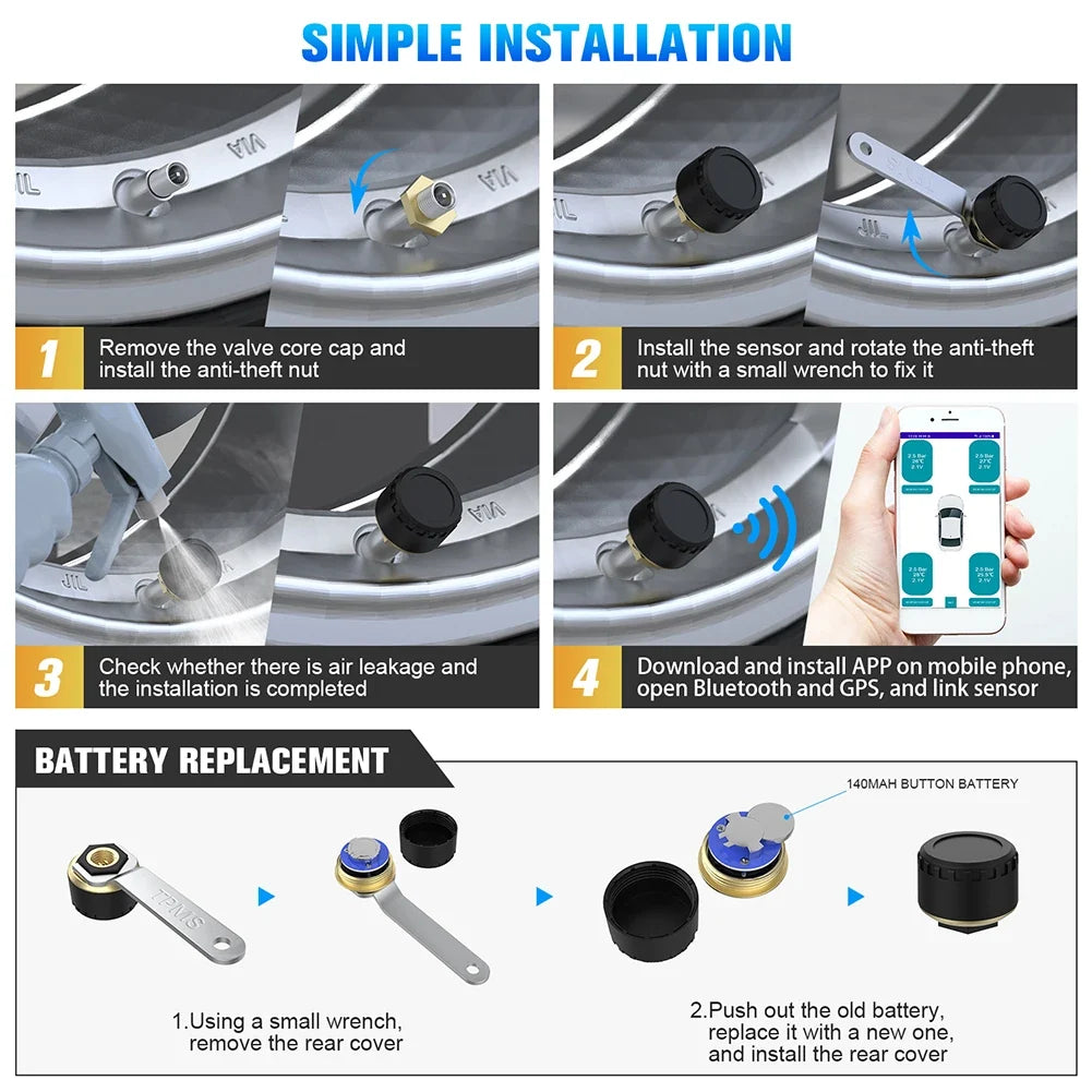 Bluetooth Tire Pressure Monitor System – App TPMS | Qme Tire Pressure Monitor Qme