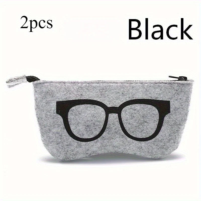 Soft Felt Eyeglasses Pouch | Zippered Sunglasses Storage Bag Eyeglasses Pouch Qme Black 2pcs