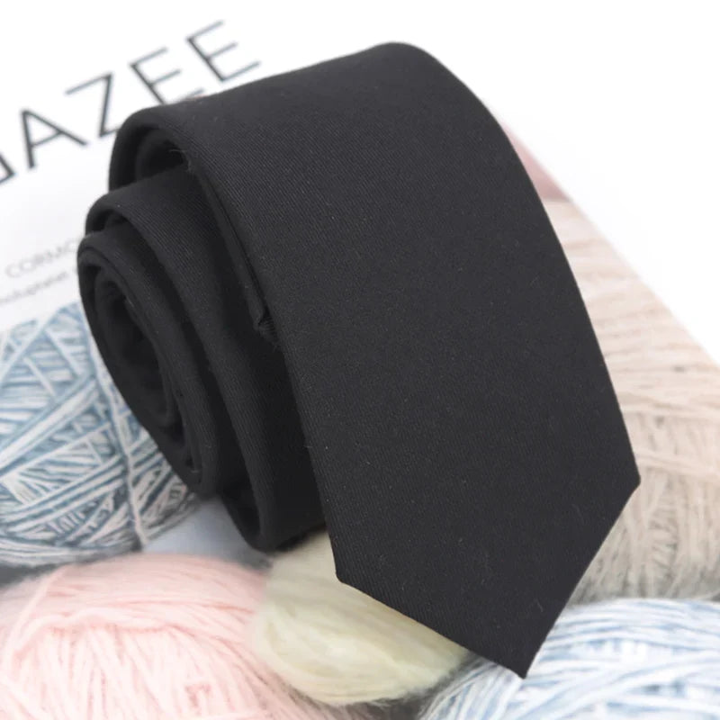 Men's Slim Black Cotton Necktie – Narrow Solid Tie Slim Necktie Qme