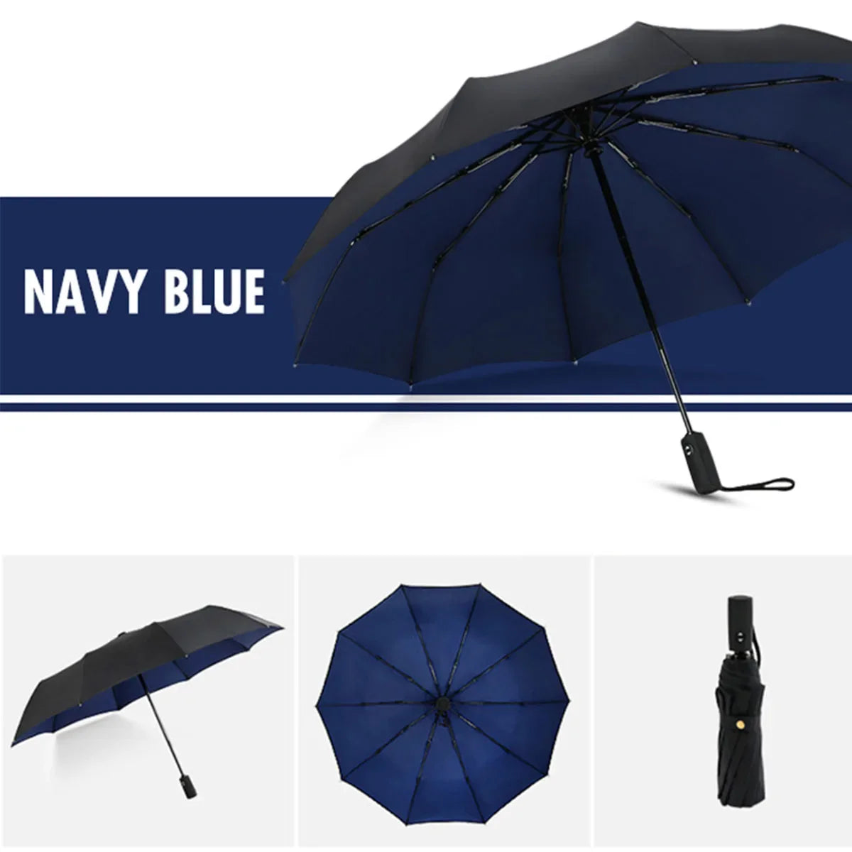 Windproof Double Layer Auto Folding Umbrella – Sun & Rain Windproof Auto Umbrella Qst blue