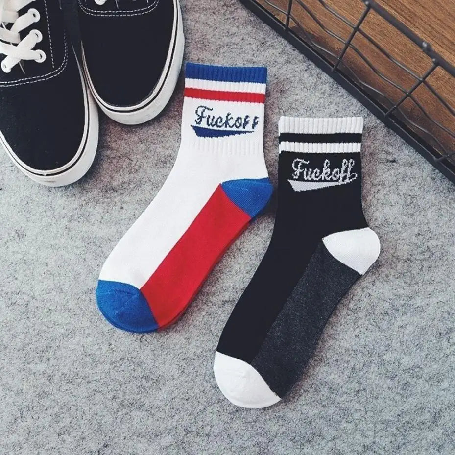 Cotton Skateboard Socks | Letter Print Casual Sports Hosiery Graphic Crew Socks Qme