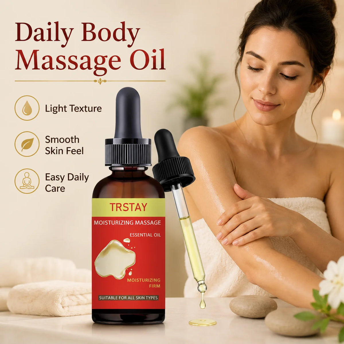 TRSTAY Full Body Massage Oil – Lightweight Hydrating Serum Body Massage Oil Qst