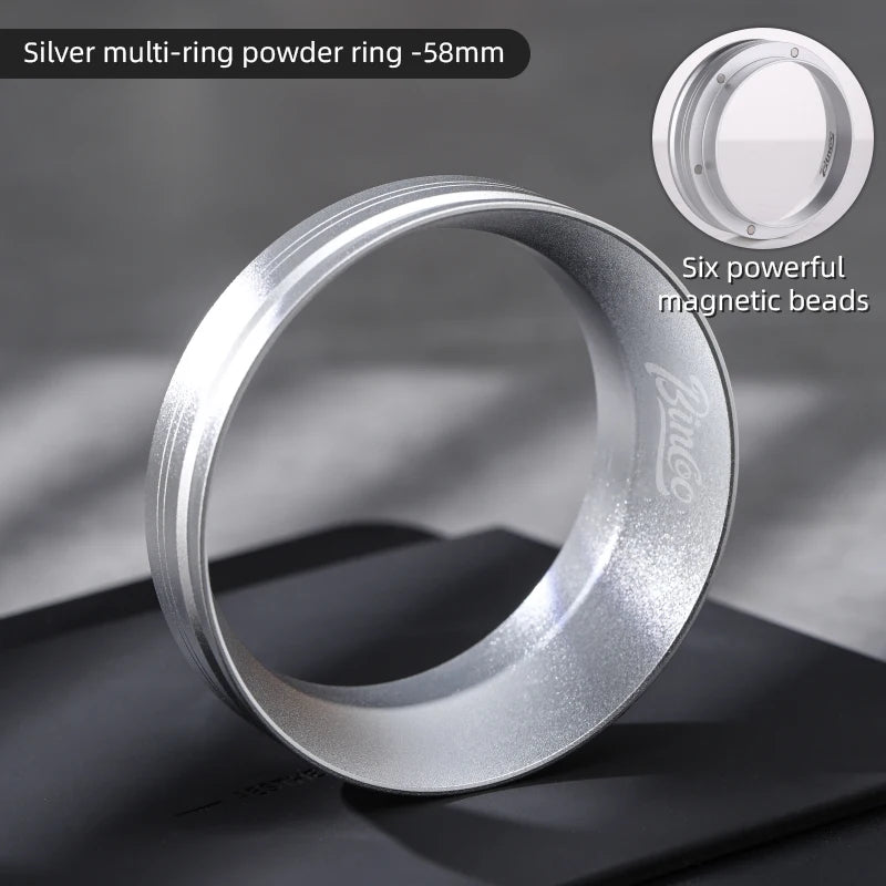BINCOO Magnetic Dosing Ring 51mm 58mm Portafilter Funnel Tool Coffee Dosing Ring Qst 58mm silver