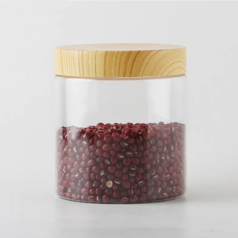 Wood Grain Sealed Storage Jar – Clear Plastic Food Container Food Storage Jar Qme