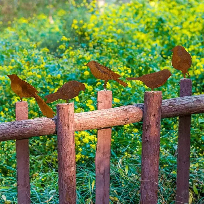 4-Pack Rusty Metal Bird Garden Decorations – Retro Iron Art Garden Decor Qst