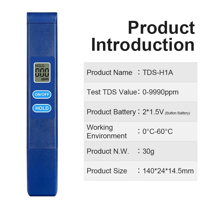 Portable TDS Water Tester Pen | LCD | Alloy Probe | 0–999ppm TDS Water Tester Qme