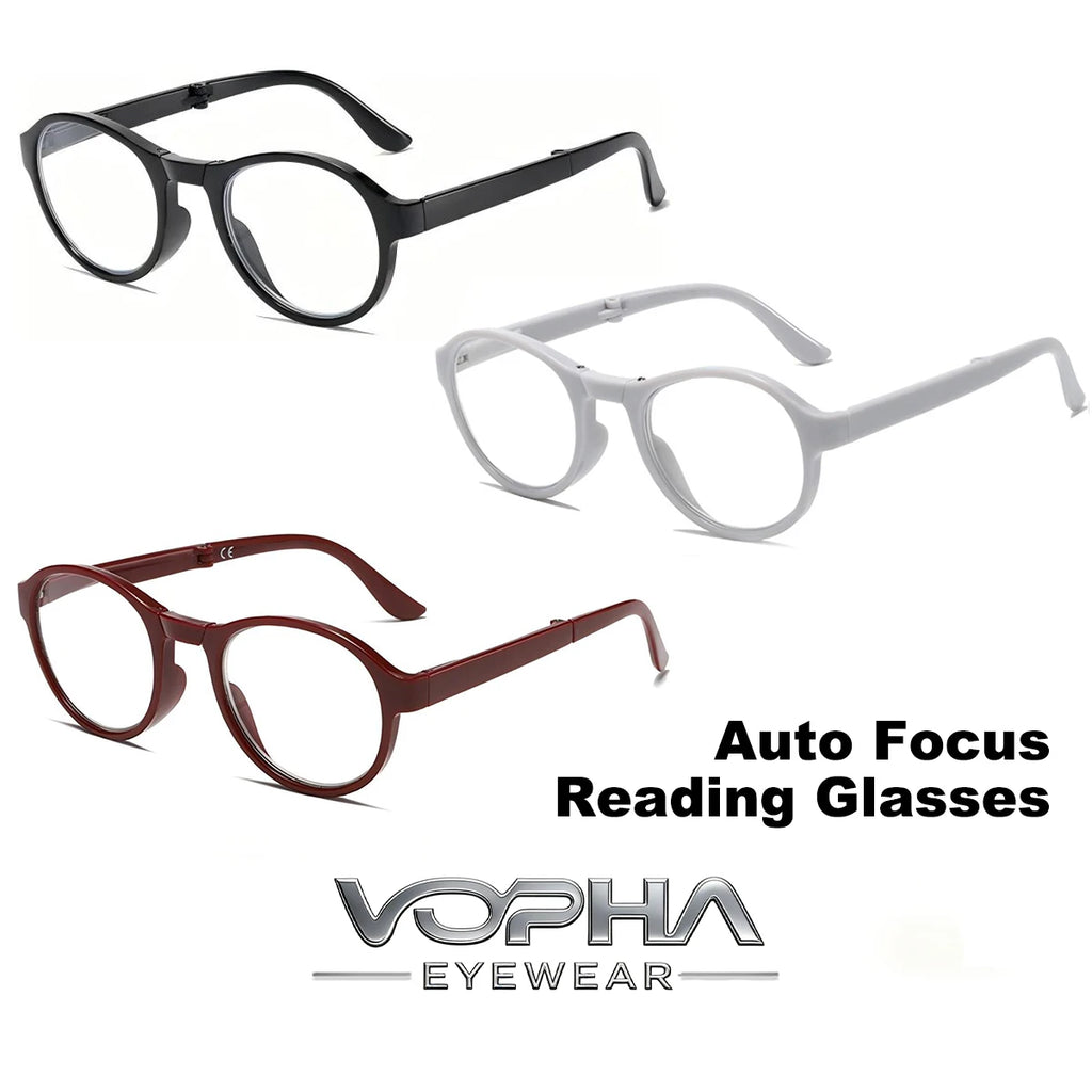 3-Pack VOPHA Smart Zoom Folding Reading Glasses | Adaptive Focus Reading Glasses Qst 3 Pack
