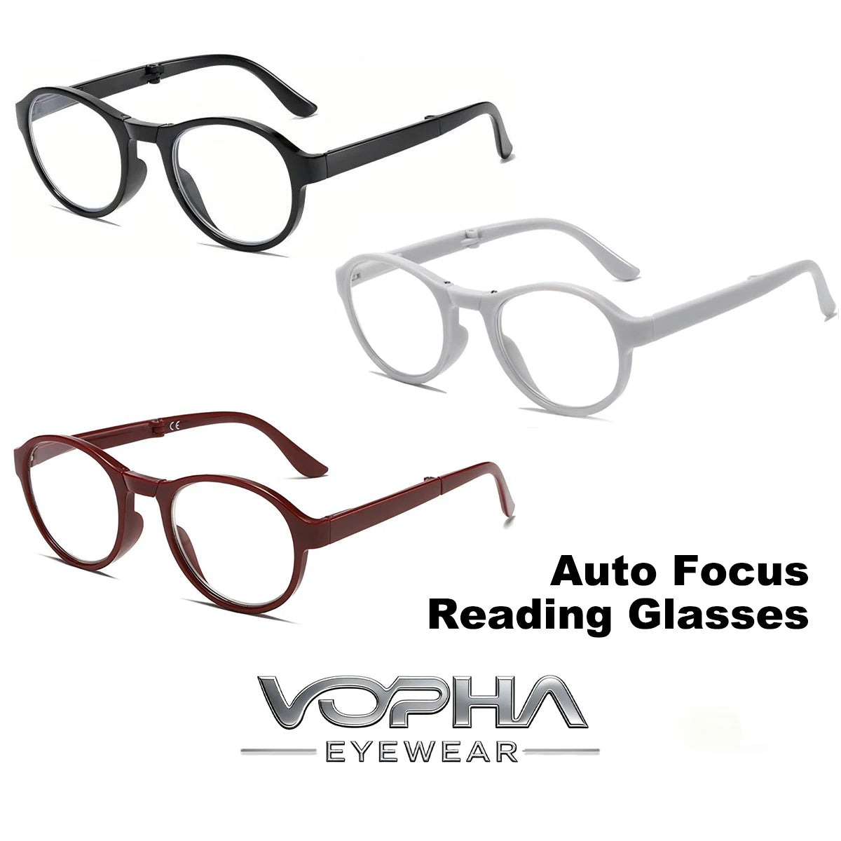 3-Pack VOPHA Smart Zoom Folding Reading Glasses | Adaptive Focus Reading Glasses Qst 3 Pack