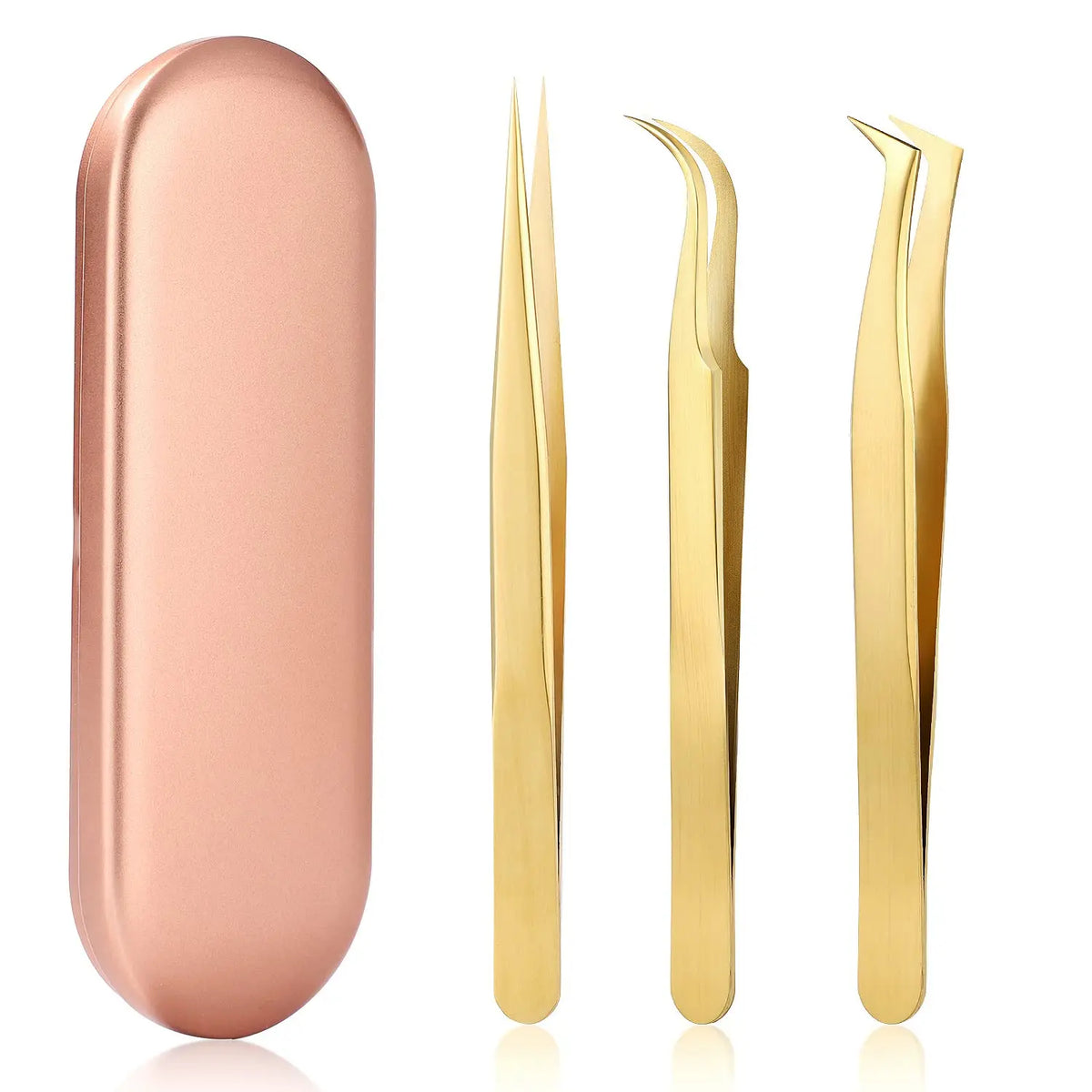 Precision Lash Tweezers Set – 3 Stainless Steel Eyelash Tools Lash Extension Tweezers Qme Golden 3 pcs