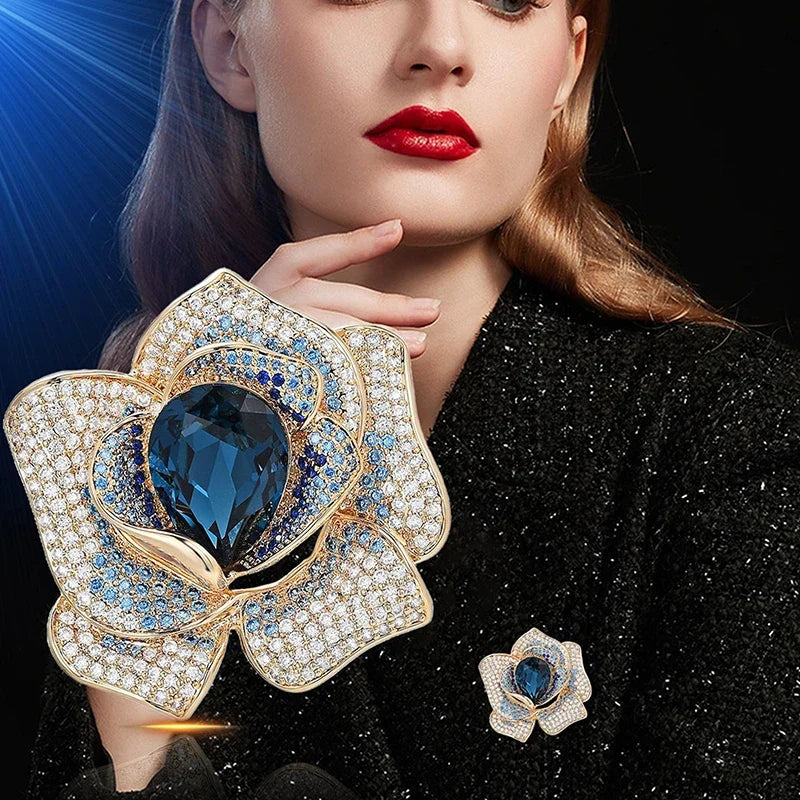 Rhinestone Crystal Flower Brooch – Elegant Women's Pin Flower Brooch Pin Qme