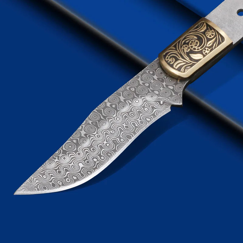 Damascus Steel Fixed Blade Knife Blank – DIY Billet DMDIY-26 Knife Blank Billet Qst