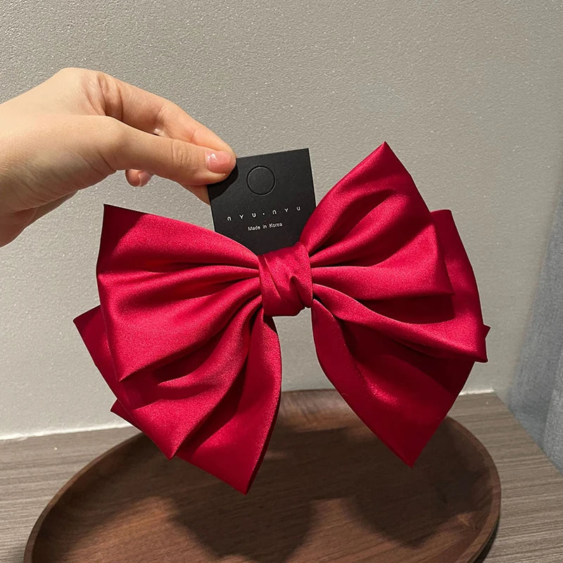 Elegant Satin Bow Hair Clip – Retro Spring Clip for Women Bow Hair Clip Qst Wine red