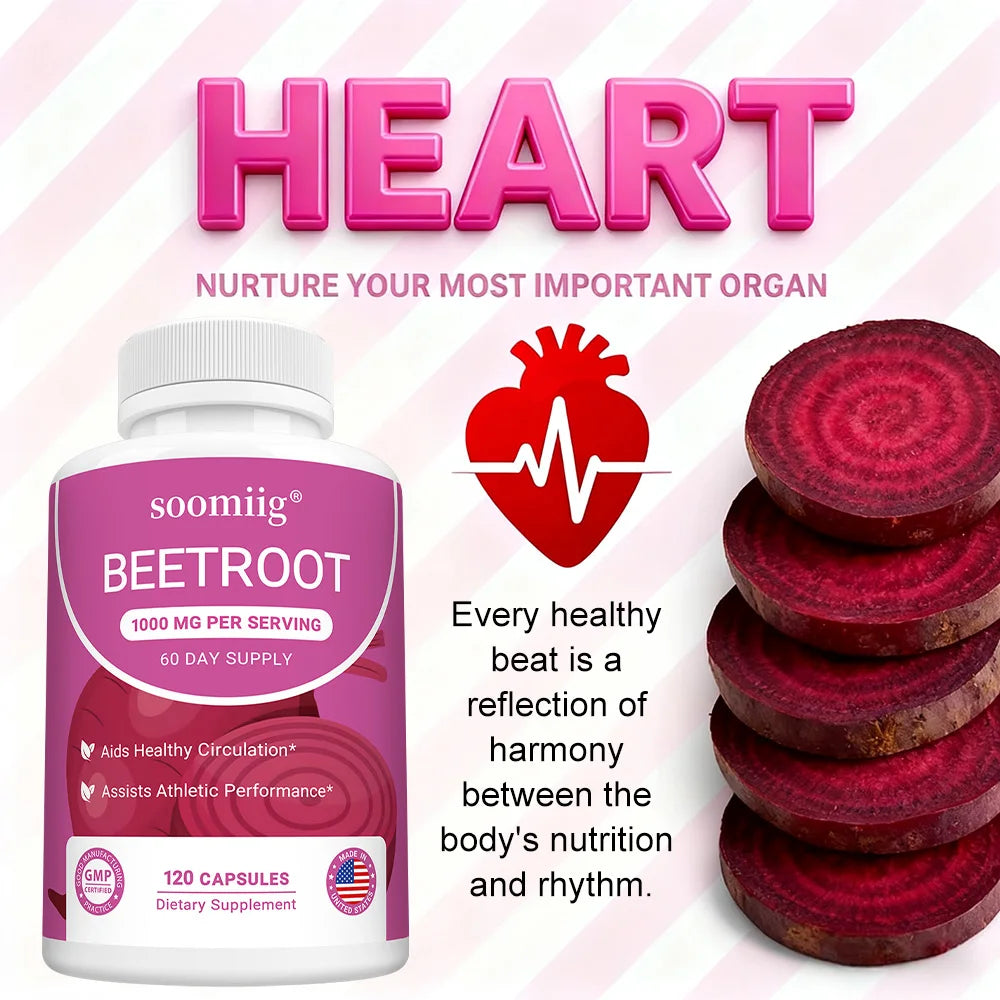 Organic Beetroot Capsules – Energy, Endurance & Heart Support Herbal Supplement Qst