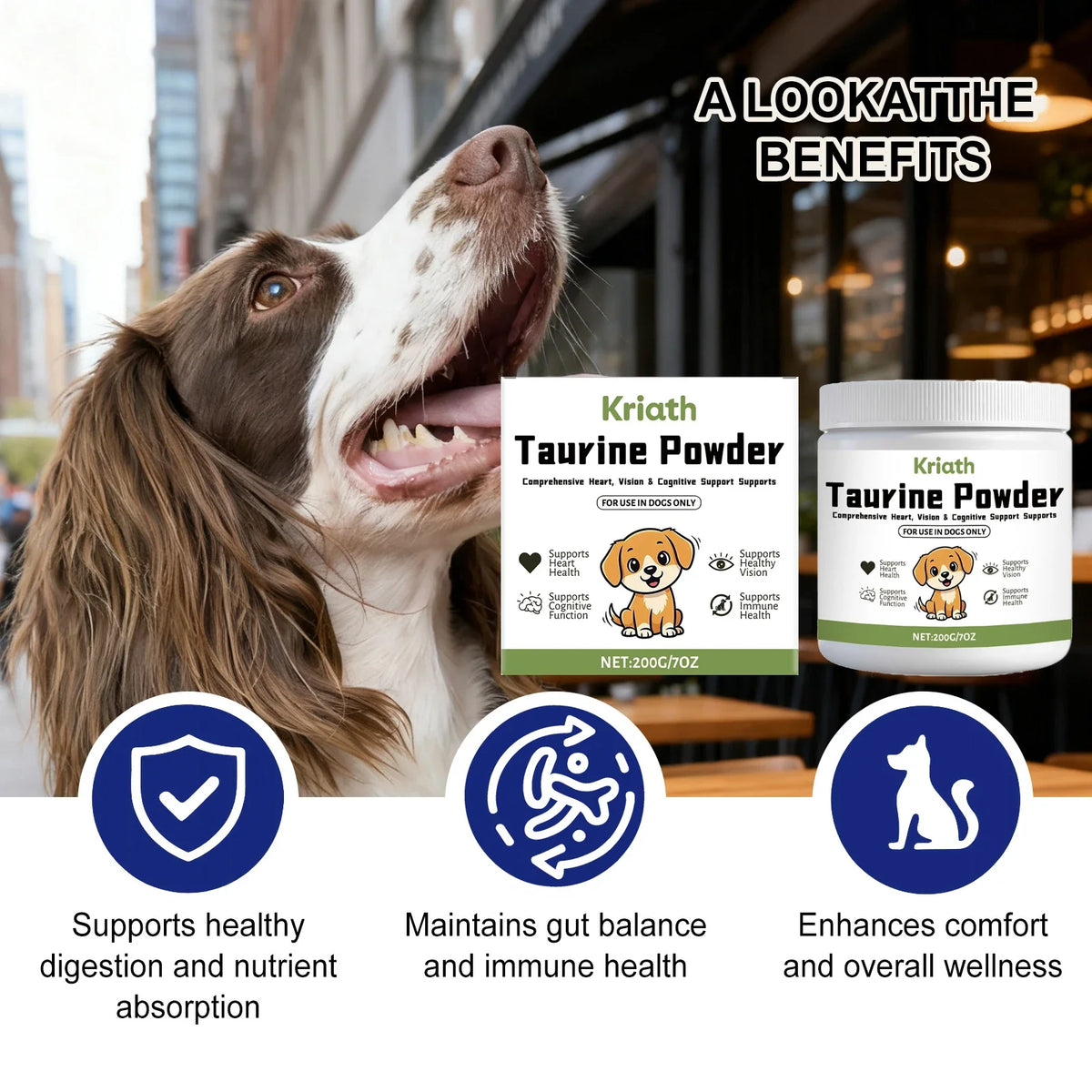 Pet Taurine Powder for Dogs – Heart & Vision Supplement 200g Dog Taurine Supplement Qme
