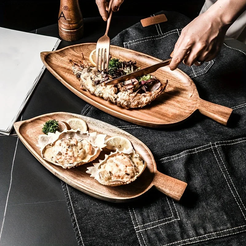 Wooden Leaf Serving Plate – Waterproof Tray for Steak & Sushi Wooden Serving Tray Qst