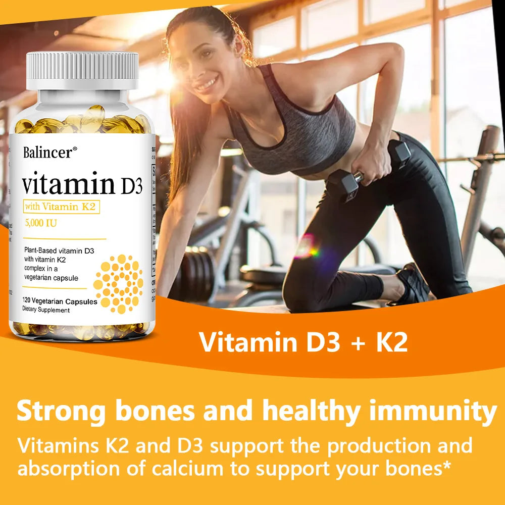 Vitamin D3 5000IU + K2 MK7 1100mcg Vegan Capsules | Bone & Heart Vitamin Supplement Qst