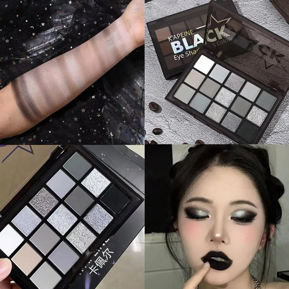 15-Color Smokey Eyeshadow Palette – Black Grey Silver Matte Eyeshadow Palette Qme